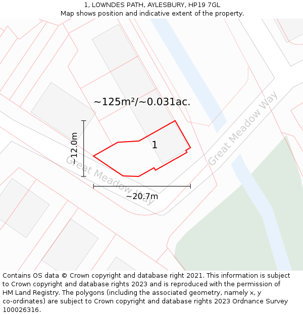 1, LOWNDES PATH, AYLESBURY, HP19 7GL: Plot and title map