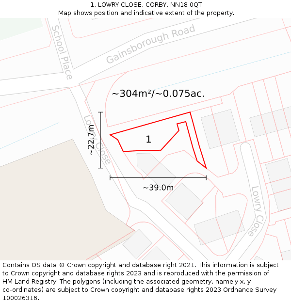 1, LOWRY CLOSE, CORBY, NN18 0QT: Plot and title map