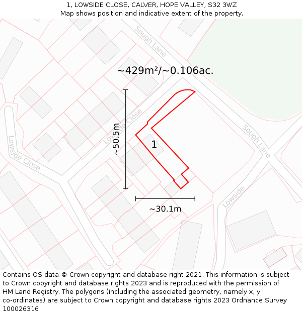 1, LOWSIDE CLOSE, CALVER, HOPE VALLEY, S32 3WZ: Plot and title map