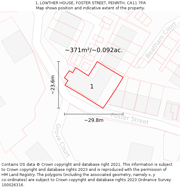 1, LOWTHER HOUSE, FOSTER STREET, PENRITH, CA11 7PA: Plot and title map