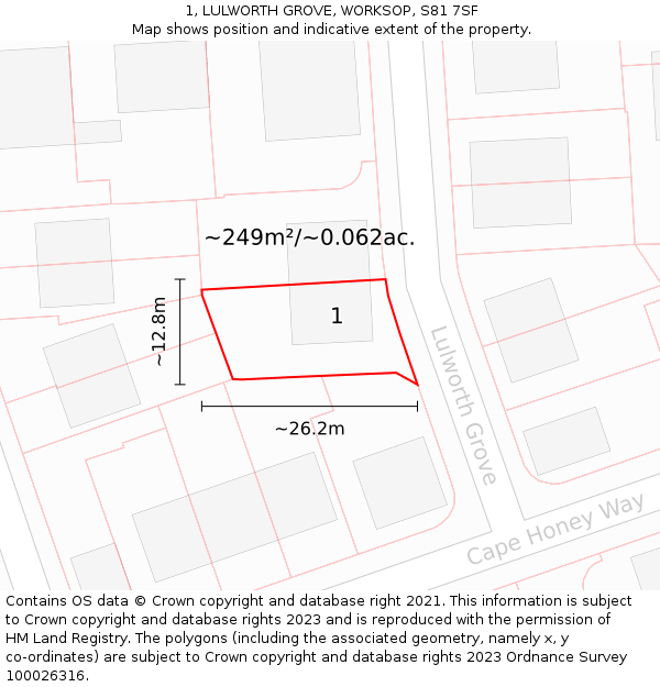 1, LULWORTH GROVE, WORKSOP, S81 7SF: Plot and title map