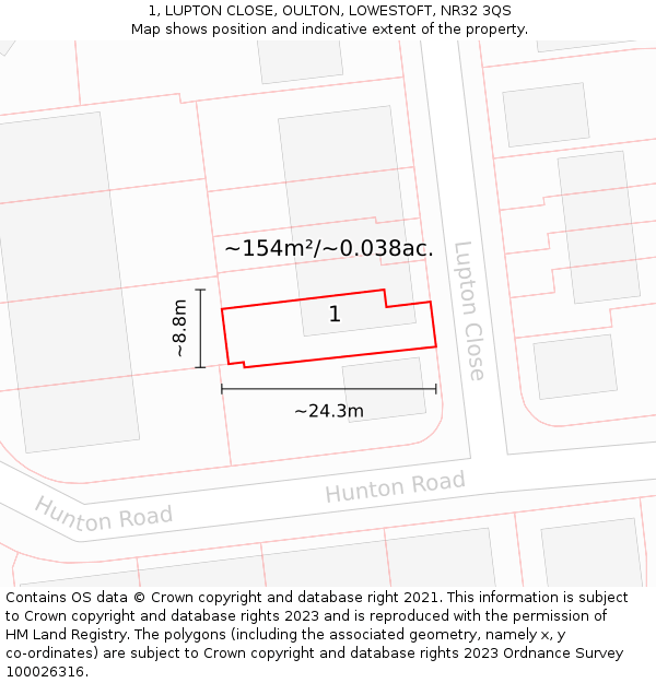 1, LUPTON CLOSE, OULTON, LOWESTOFT, NR32 3QS: Plot and title map