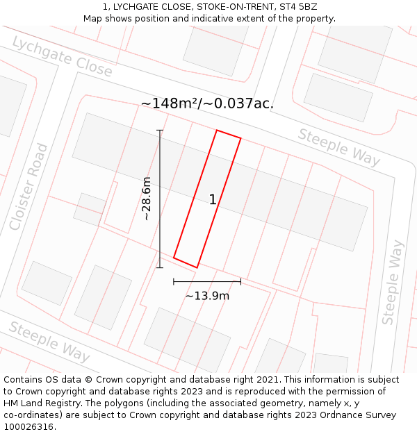 1, LYCHGATE CLOSE, STOKE-ON-TRENT, ST4 5BZ: Plot and title map