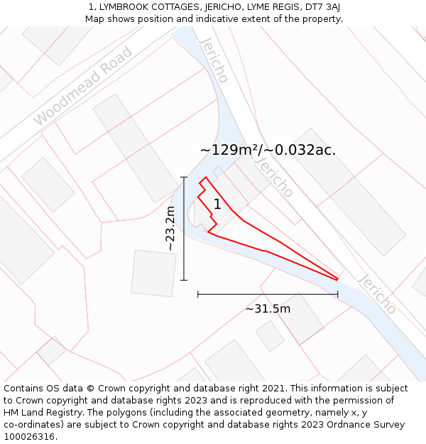1, LYMBROOK COTTAGES, JERICHO, LYME REGIS, DT7 3AJ: Plot and title map