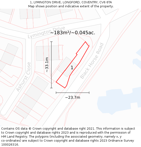 1, LYMINGTON DRIVE, LONGFORD, COVENTRY, CV6 6TA: Plot and title map