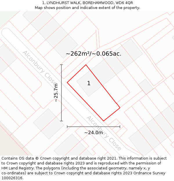 1, LYNDHURST WALK, BOREHAMWOOD, WD6 4QR: Plot and title map