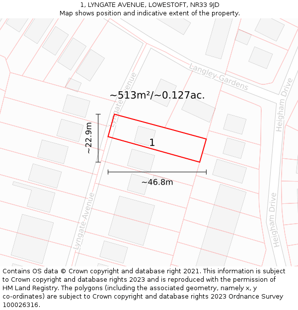 1, LYNGATE AVENUE, LOWESTOFT, NR33 9JD: Plot and title map