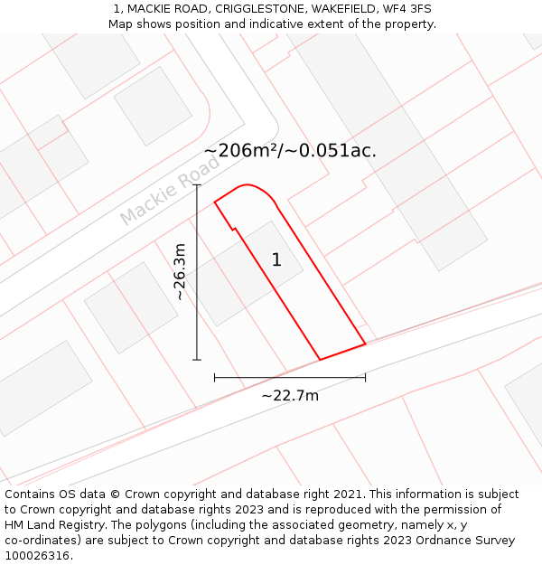 1, MACKIE ROAD, CRIGGLESTONE, WAKEFIELD, WF4 3FS: Plot and title map