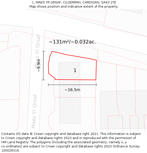 1, MAES YR ORSAF, CILGERRAN, CARDIGAN, SA43 2TE: Plot and title map