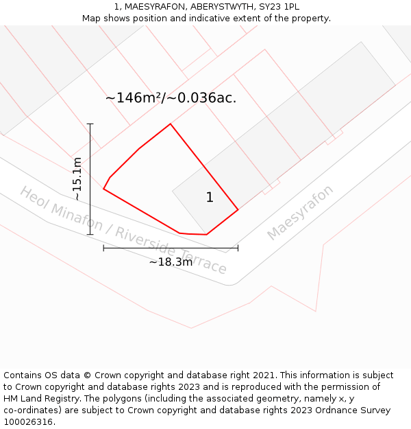 1, MAESYRAFON, ABERYSTWYTH, SY23 1PL: Plot and title map