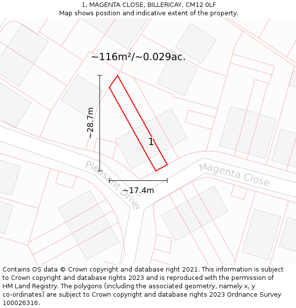 1, MAGENTA CLOSE, BILLERICAY, CM12 0LF: Plot and title map