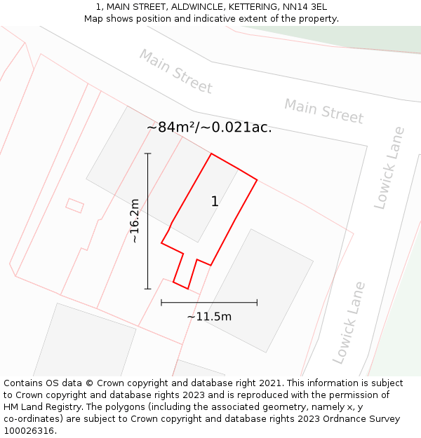 1, MAIN STREET, ALDWINCLE, KETTERING, NN14 3EL: Plot and title map