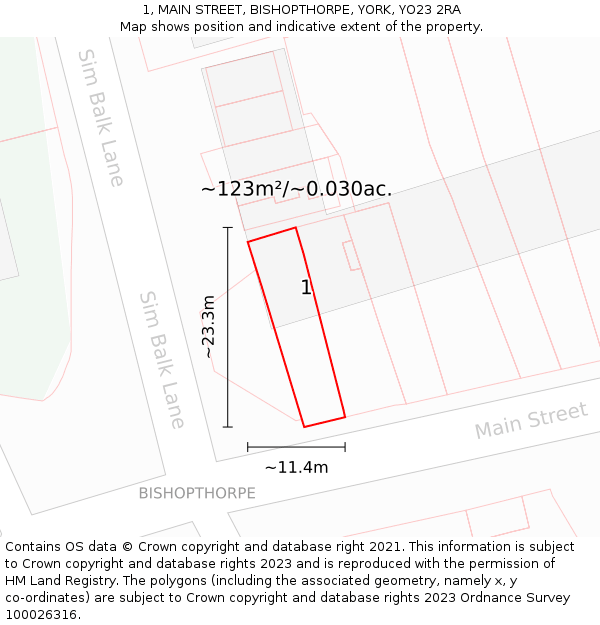 1, MAIN STREET, BISHOPTHORPE, YORK, YO23 2RA: Plot and title map
