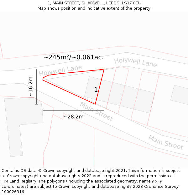 1, MAIN STREET, SHADWELL, LEEDS, LS17 8EU: Plot and title map