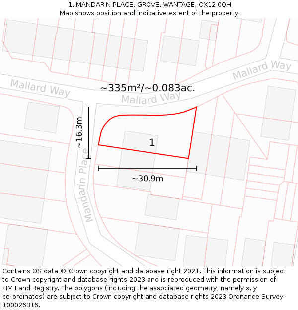 1, MANDARIN PLACE, GROVE, WANTAGE, OX12 0QH: Plot and title map