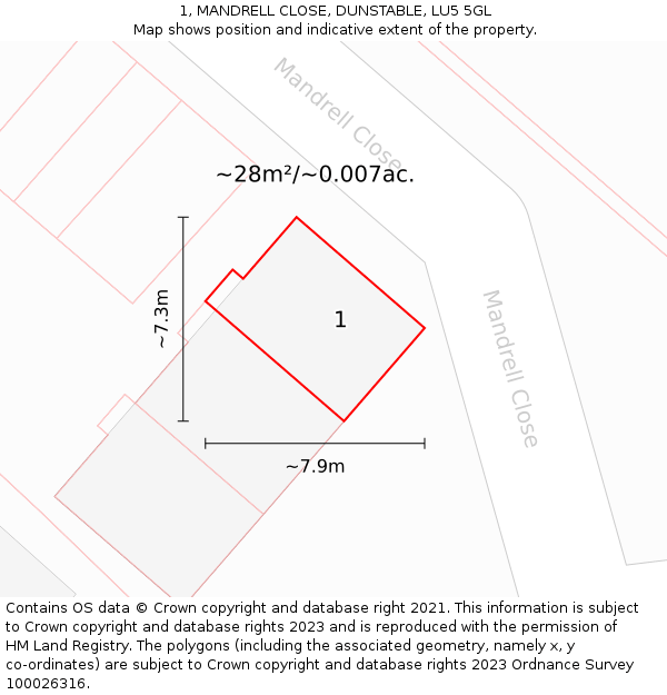 1, MANDRELL CLOSE, DUNSTABLE, LU5 5GL: Plot and title map