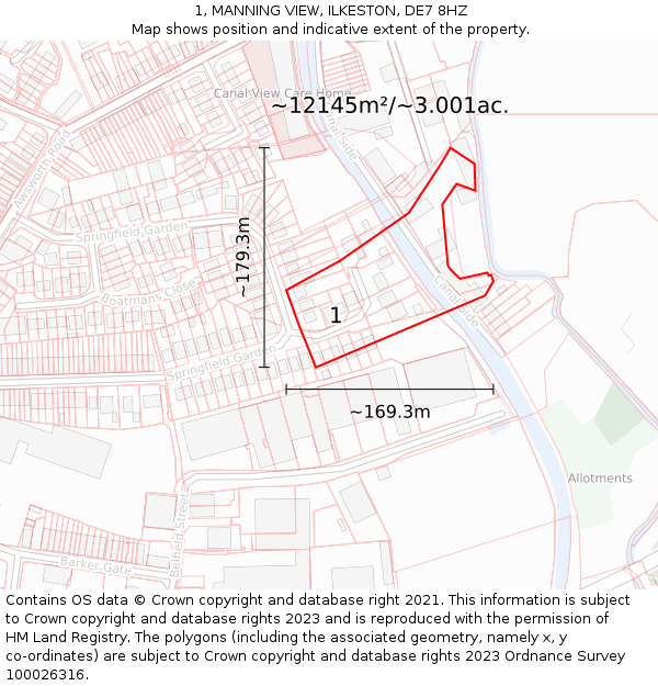 1, MANNING VIEW, ILKESTON, DE7 8HZ: Plot and title map
