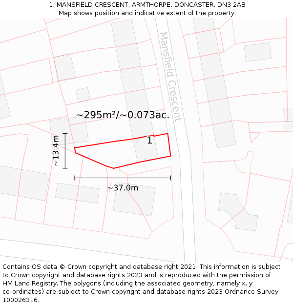 1, MANSFIELD CRESCENT, ARMTHORPE, DONCASTER, DN3 2AB: Plot and title map