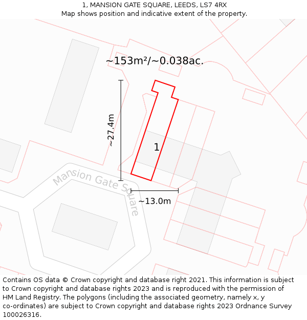 1, MANSION GATE SQUARE, LEEDS, LS7 4RX: Plot and title map
