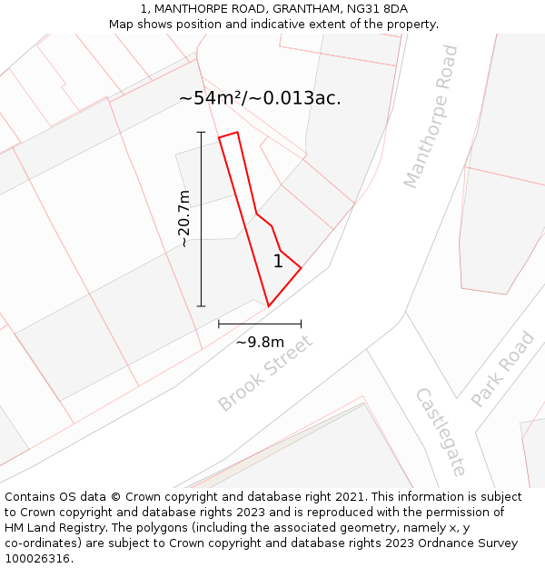 1, MANTHORPE ROAD, GRANTHAM, NG31 8DA: Plot and title map