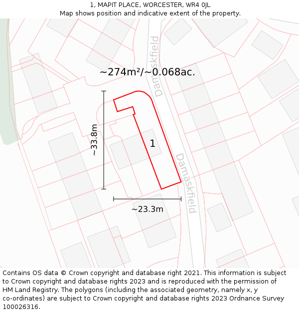1, MAPIT PLACE, WORCESTER, WR4 0JL: Plot and title map
