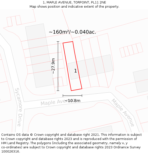 1, MAPLE AVENUE, TORPOINT, PL11 2NE: Plot and title map