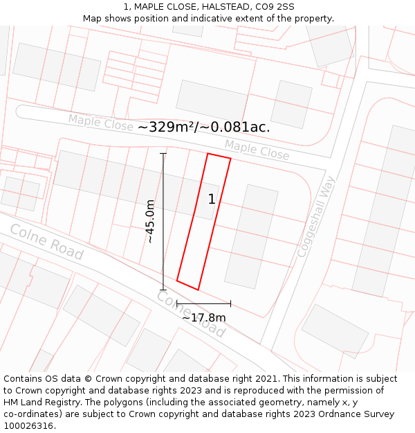 1, MAPLE CLOSE, HALSTEAD, CO9 2SS: Plot and title map