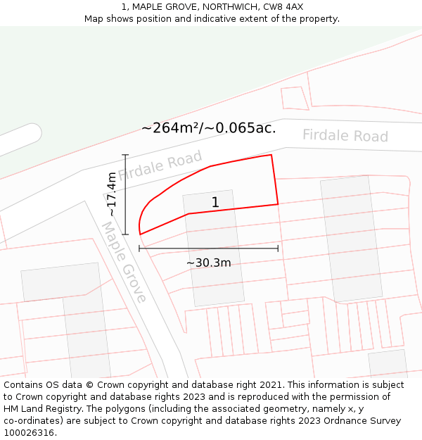 1, MAPLE GROVE, NORTHWICH, CW8 4AX: Plot and title map