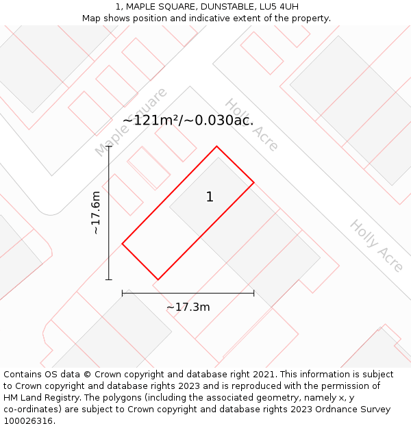 1, MAPLE SQUARE, DUNSTABLE, LU5 4UH: Plot and title map