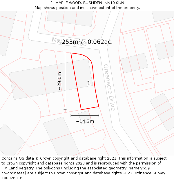 1, MAPLE WOOD, RUSHDEN, NN10 0UN: Plot and title map