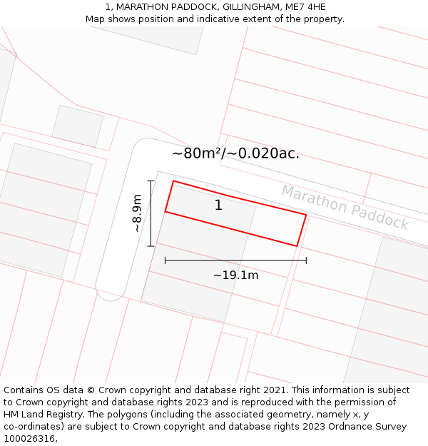 1, MARATHON PADDOCK, GILLINGHAM, ME7 4HE: Plot and title map