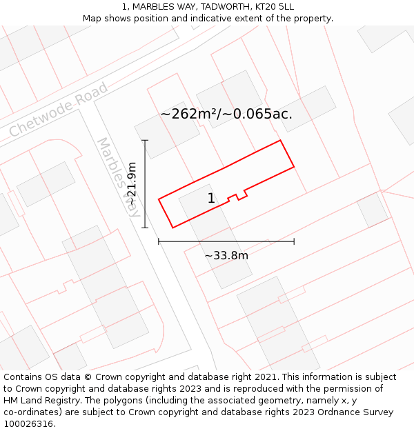 1, MARBLES WAY, TADWORTH, KT20 5LL: Plot and title map