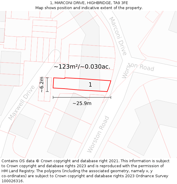 1, MARCONI DRIVE, HIGHBRIDGE, TA9 3FE: Plot and title map