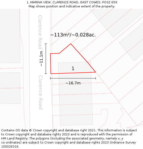 1, MARINA VIEW, CLARENCE ROAD, EAST COWES, PO32 6SX: Plot and title map