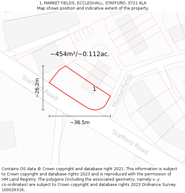 1, MARKET FIELDS, ECCLESHALL, STAFFORD, ST21 6LA: Plot and title map