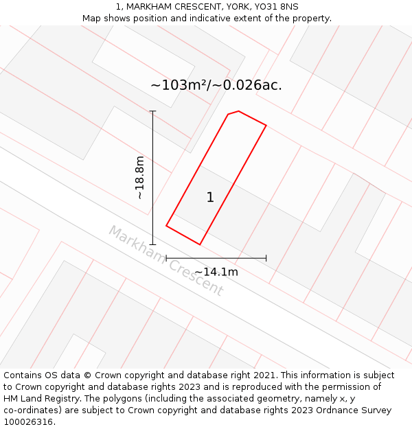 1, MARKHAM CRESCENT, YORK, YO31 8NS: Plot and title map