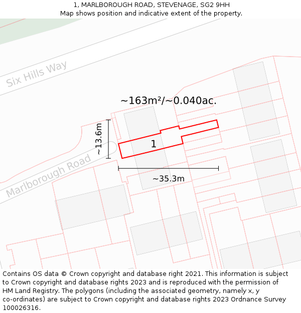 1, MARLBOROUGH ROAD, STEVENAGE, SG2 9HH: Plot and title map