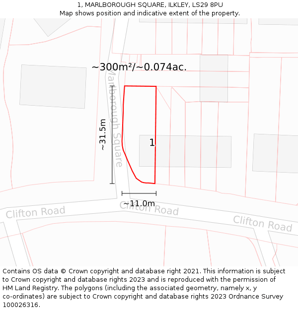 1, MARLBOROUGH SQUARE, ILKLEY, LS29 8PU: Plot and title map