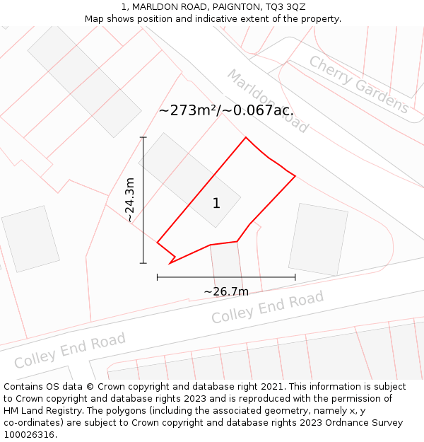1, MARLDON ROAD, PAIGNTON, TQ3 3QZ: Plot and title map