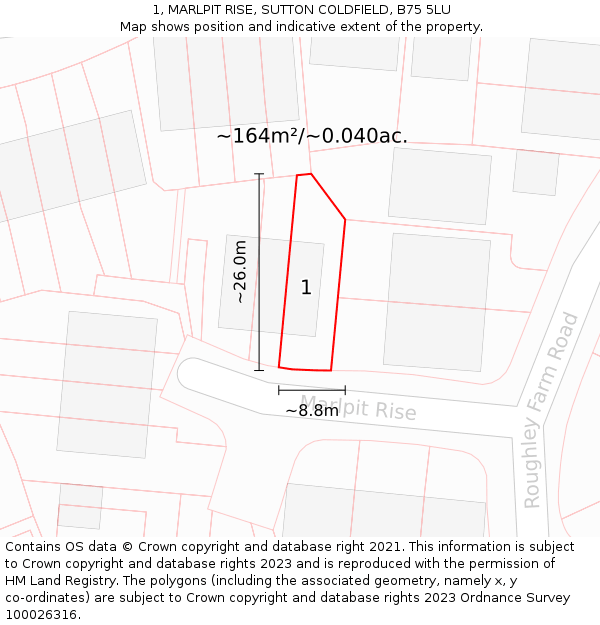 1, MARLPIT RISE, SUTTON COLDFIELD, B75 5LU: Plot and title map