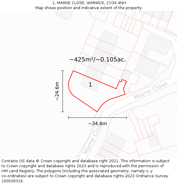 1, MARNE CLOSE, WARWICK, CV34 4NH: Plot and title map