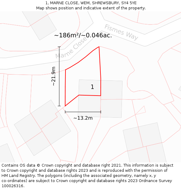 1, MARNE CLOSE, WEM, SHREWSBURY, SY4 5YE: Plot and title map