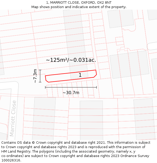 1, MARRIOTT CLOSE, OXFORD, OX2 8NT: Plot and title map