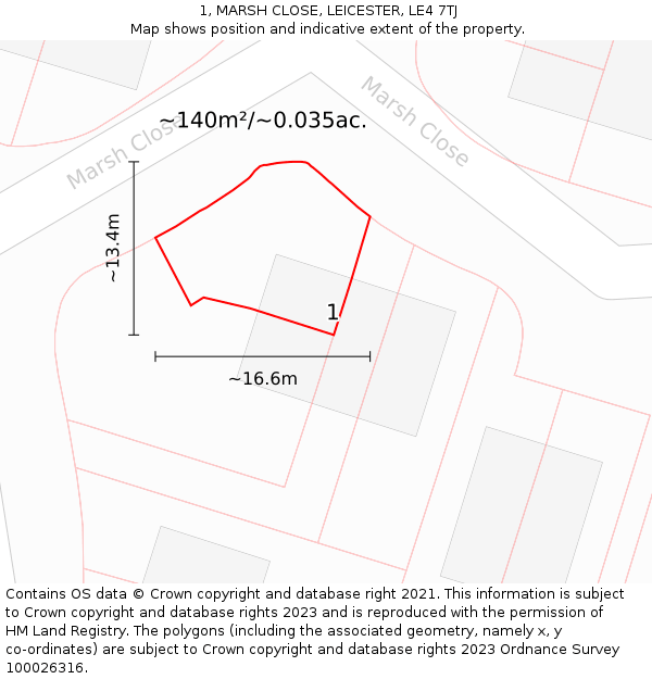 1, MARSH CLOSE, LEICESTER, LE4 7TJ: Plot and title map