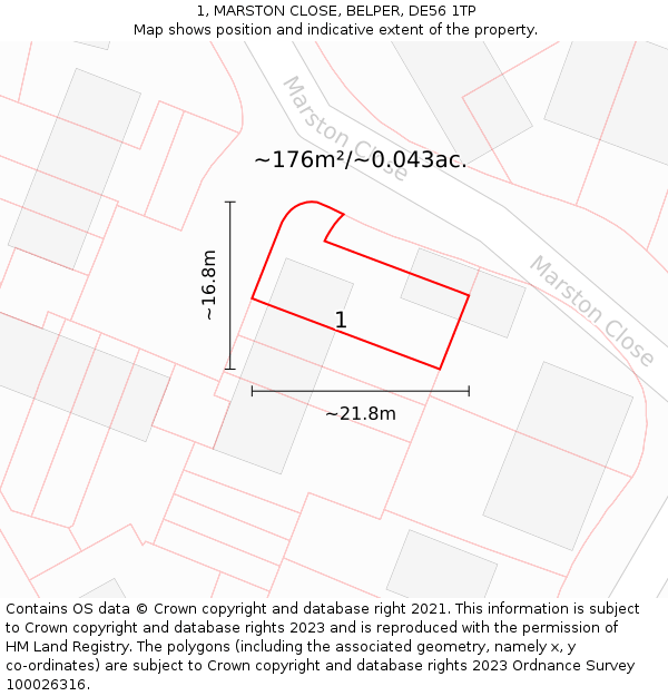 1, MARSTON CLOSE, BELPER, DE56 1TP: Plot and title map