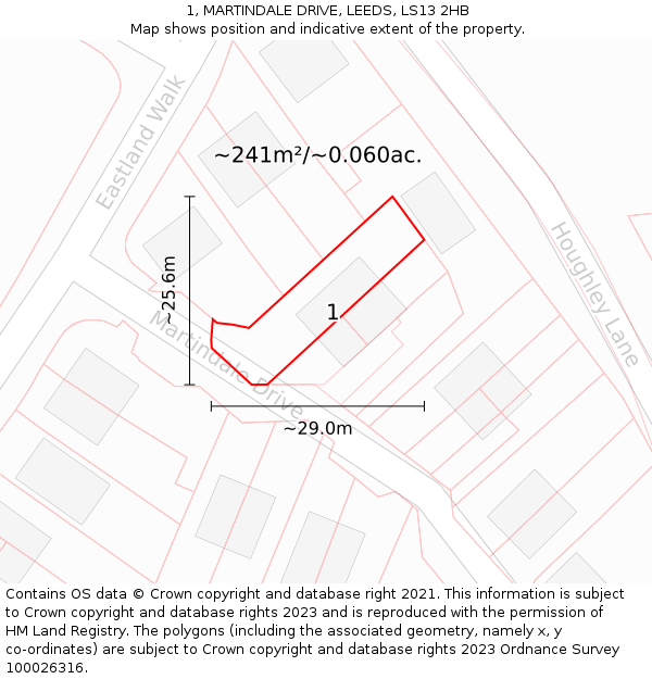 1, MARTINDALE DRIVE, LEEDS, LS13 2HB: Plot and title map