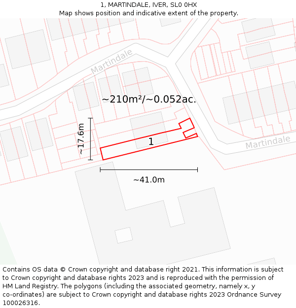 1, MARTINDALE, IVER, SL0 0HX: Plot and title map