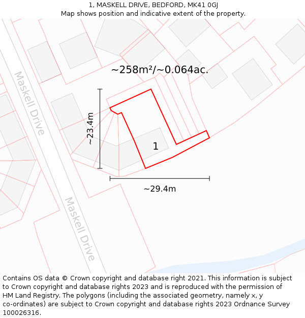 1, MASKELL DRIVE, BEDFORD, MK41 0GJ: Plot and title map