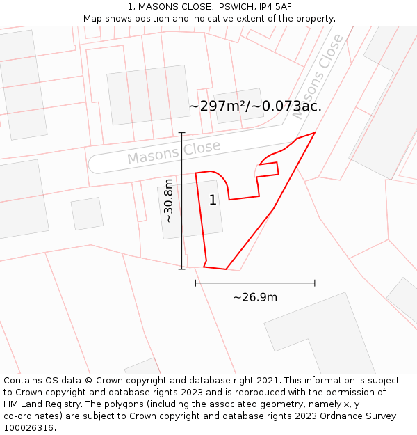 1, MASONS CLOSE, IPSWICH, IP4 5AF: Plot and title map
