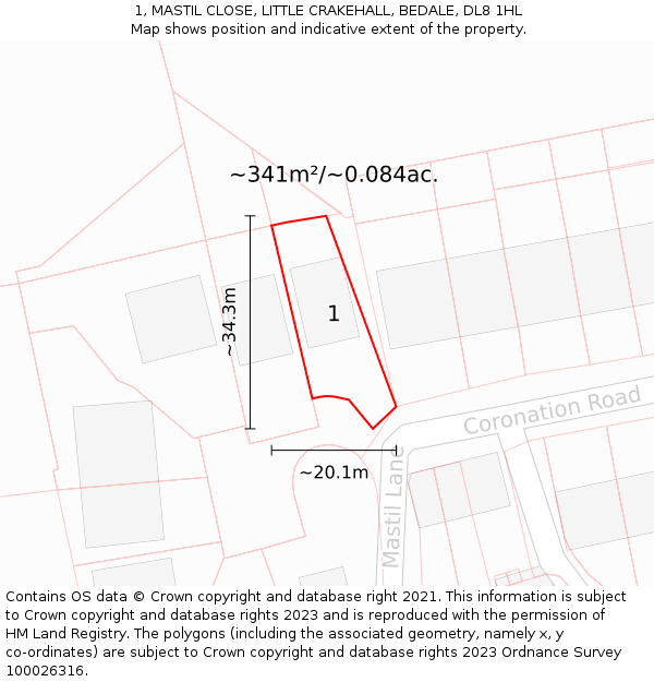 1, MASTIL CLOSE, LITTLE CRAKEHALL, BEDALE, DL8 1HL: Plot and title map